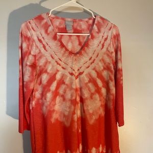 Chicos orange and white 3/4 length sleeve blouse L
